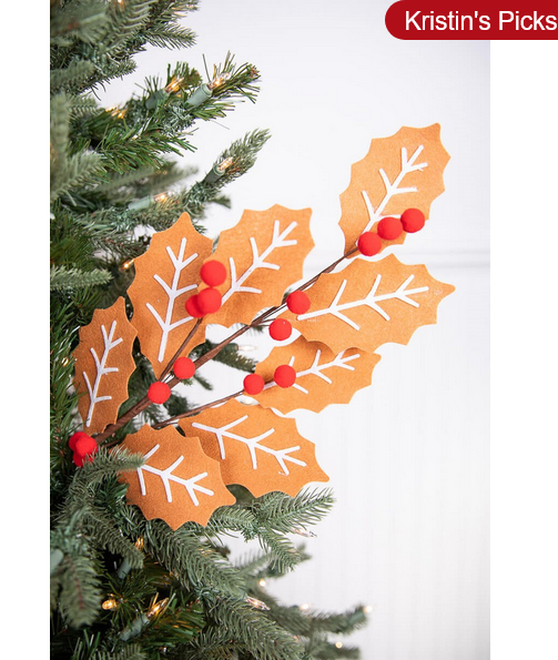 Decorator's Warehouse 28” Gingerbread Leaf Spray with Red Berries