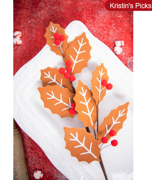 Decorator's Warehouse 28” Gingerbread Leaf Spray with Red Berries