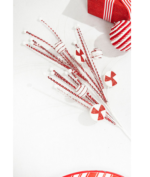 Decorator's Warehouse 33" Red and White Glitter Peppermint Grass Spray
