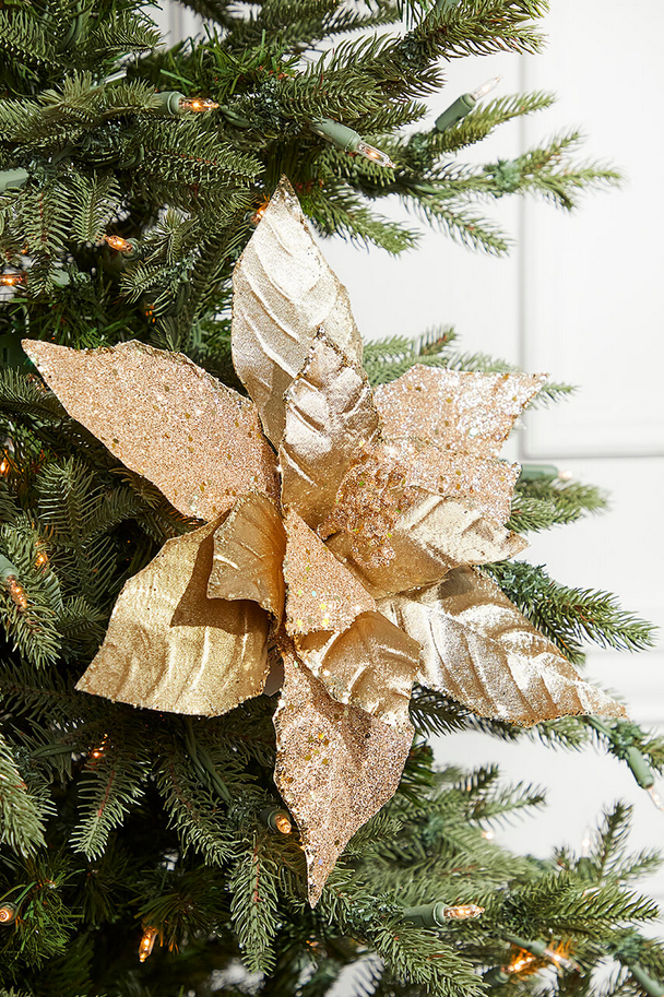 Decorator's Warehouse 13" x 12" Gold Velvet Glitter Poinsettia Stem