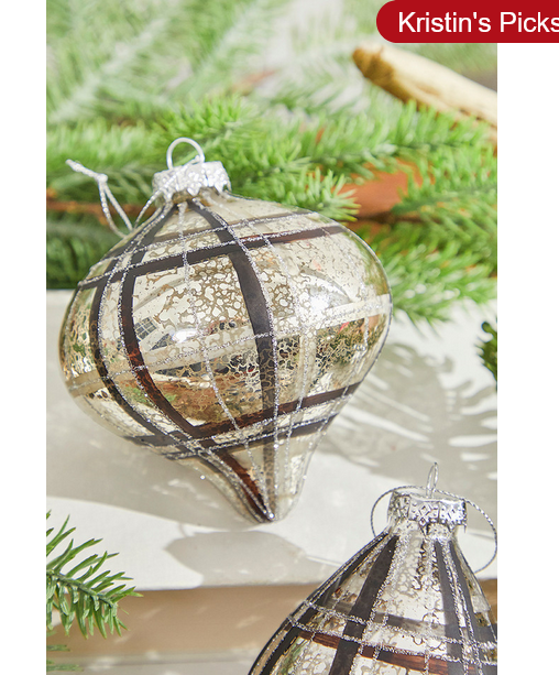 Decorator's Warehouse 4-6" Mercury Glass Plaid Ornament