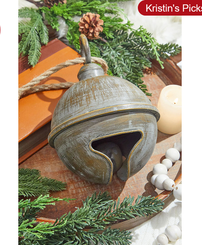 Decorator's Warehouse 7" x 9” Antique Finish Metal Jingle Bell Ornament