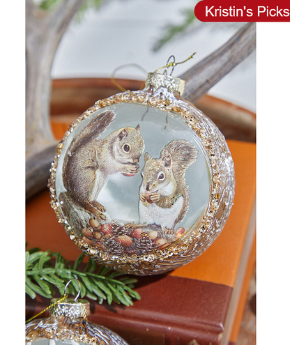 Decorator's Warehouse 4" Glass Deer & Squirrel Scene Ball Ornament