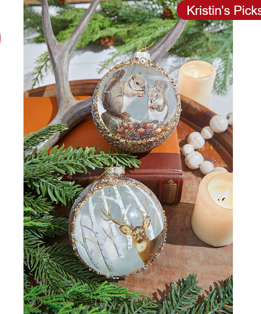 Decorator's Warehouse 4" Glass Deer & Squirrel Scene Ball Ornament