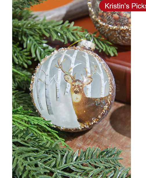 Decorator's Warehouse 4" Glass Deer & Squirrel Scene Ball Ornament