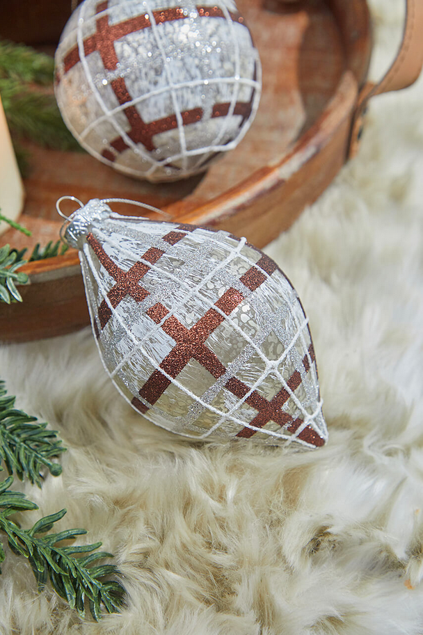 Decorator's Warehouse 4-5" Glass Forest Plaid Ball/Finial Ornament