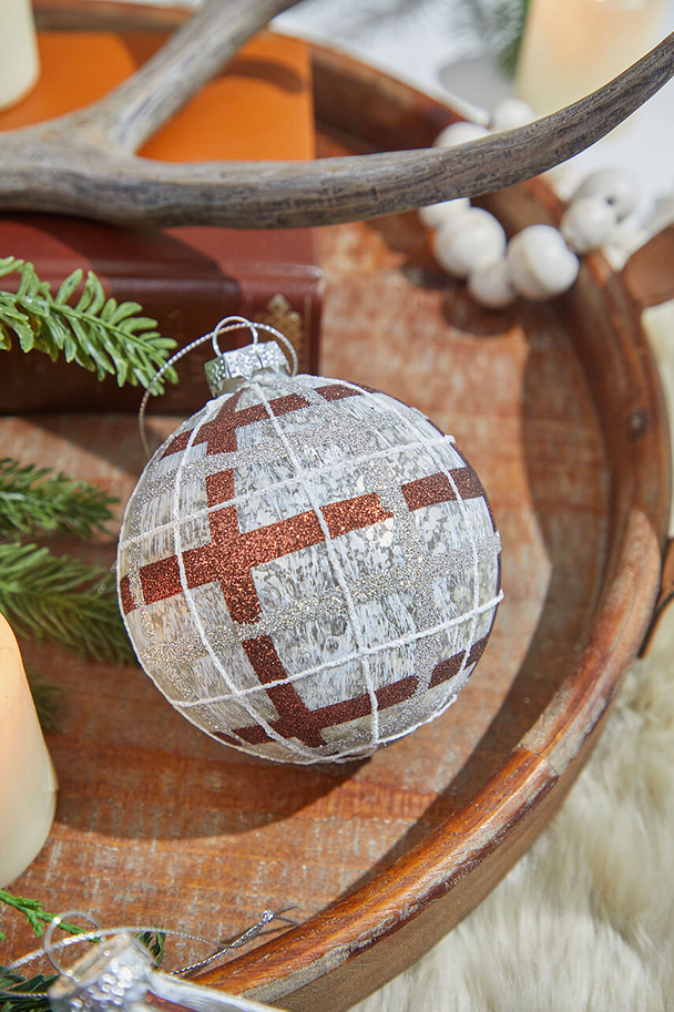 Decorator's Warehouse 4-5" Glass Forest Plaid Ball/Finial Ornament