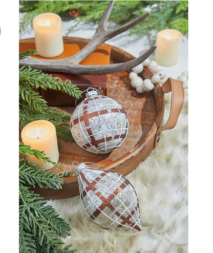 Decorator's Warehouse 4-5" Glass Forest Plaid Ball/Finial Ornament