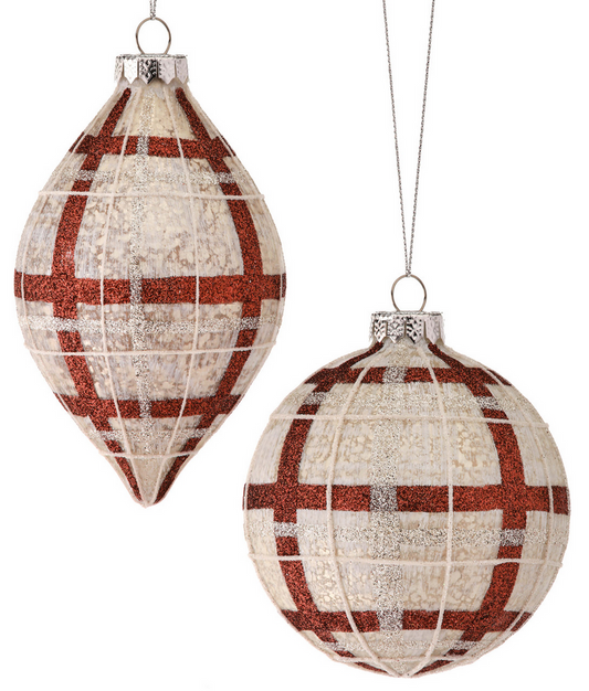 Decorator's Warehouse 4-5" Glass Forest Plaid Ball/Finial Ornament