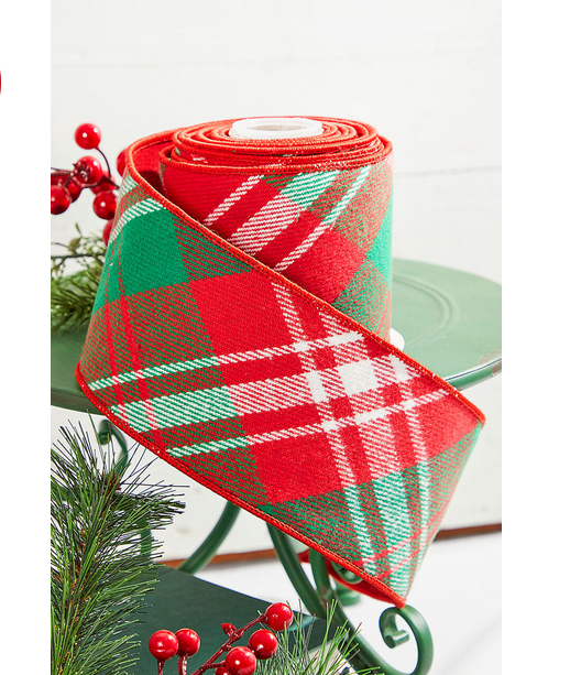 Decorator's Warehouse 4" x 5 Yard Red/Green/White Holiday Plaid Ribbon