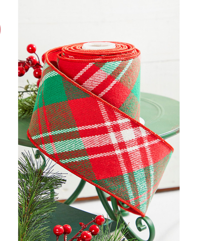 Decorator's Warehouse 4" x 5 Yard Red/Green/White Holiday Plaid Ribbon