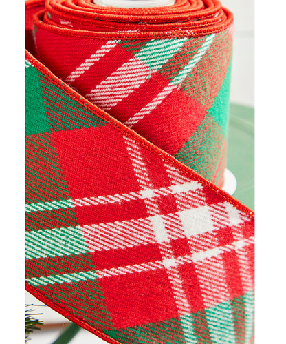Decorator's Warehouse 4" x 5 Yard Red/Green/White Holiday Plaid Ribbon