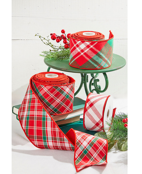 Decorator's Warehouse 4" x 5 Yard Red/Green/White Holiday Plaid Ribbon