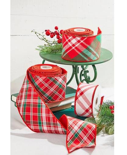 Decorator's Warehouse 4" x 5 Yard Red/Green/White Holiday Plaid Ribbon