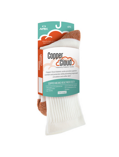 Apexfoot Men's Non-Binding Copper Cloud Diabetic Socks - Crew Length Unisex White (3 pk)