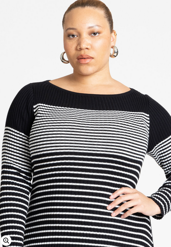 ELOQUII Women's Striped Sweater Dress