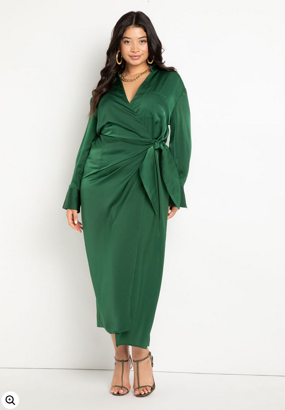 ELOQUII Women's Satin Maxi Wrap Dress