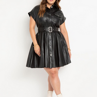 ELOQUII Women's Faux Leather Dress With Pleated Skirt