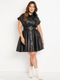 ELOQUII Women's Faux Leather Dress With Pleated Skirt