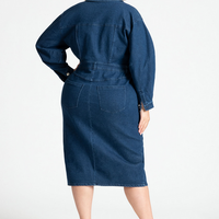 ELOQUII Women's Oversized Denim Midi Dress