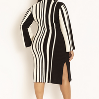 ELOQUII Women's Striped Sweater Dress - Black Onyx And Sugar Swizzle