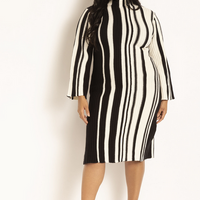 ELOQUII Women's Striped Sweater Dress - Black Onyx And Sugar Swizzle