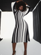 ELOQUII Women's Striped Sweater Dress - Black Onyx And Sugar Swizzle