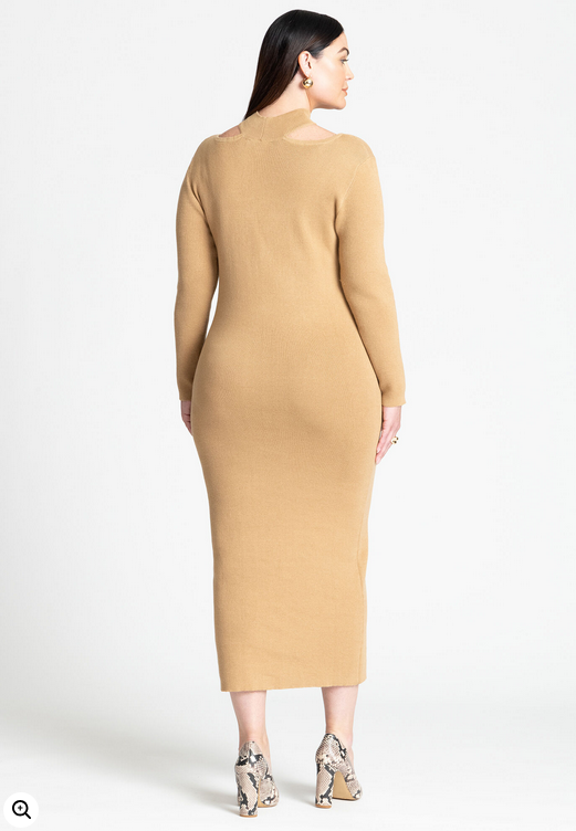 ELOQUII Women's Keyhole Midi Sweater Dress