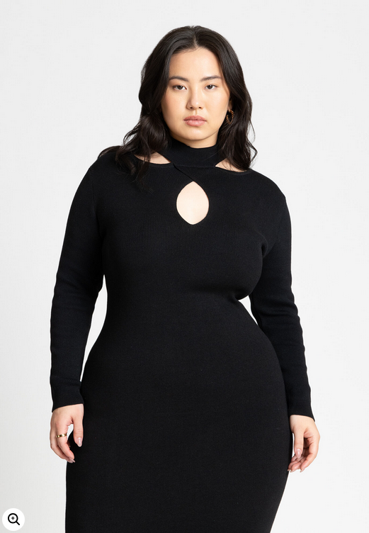 ELOQUII Women's Keyhole Midi Sweater Dress