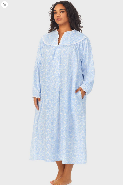 Lanz of Salzburg Women's Blue Nordic Tyrolean Flannel Gown Plus