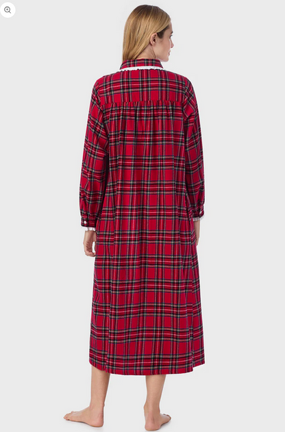 Lanz of Salzburg Women's Red Tartan Peter Pan Flannel Gown