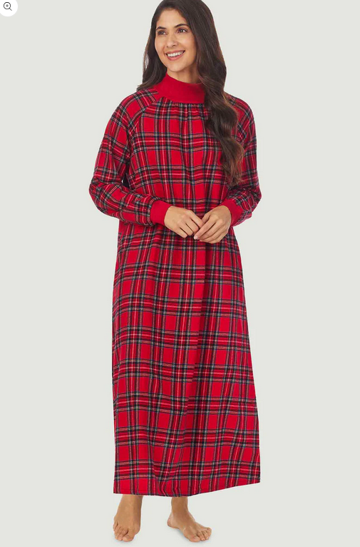 Lanz of Salzburg Women's Red Tartan Pop Over Flannel Gown