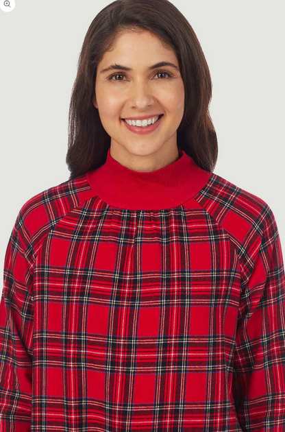 Lanz of Salzburg Women's Red Tartan Pop Over Flannel Gown