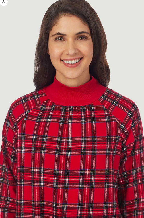 Lanz of Salzburg Women's Red Tartan Pop Over Flannel Gown