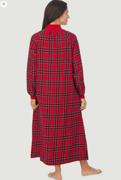 Lanz of Salzburg Women's Red Tartan Pop Over Flannel Gown
