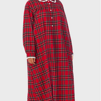 Lanz of Salzburg Women's Red Tartan Peter Pan Flannel Gown Plus