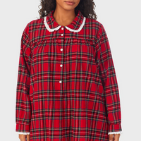 Lanz of Salzburg Women's Red Tartan Peter Pan Flannel Gown Plus