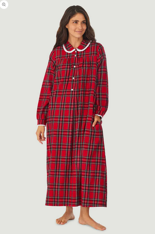 Lanz of Salzburg Women's Red Tartan Peter Pan Flannel Gown Petite