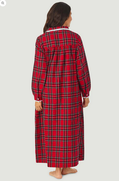 Lanz of Salzburg Women's Red Tartan Peter Pan Flannel Gown Petite