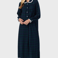 Lanz of Salzburg Women's Black Watch Peterpan Plaid Flannel Gown