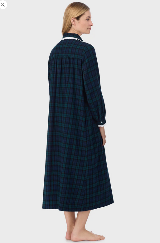 Lanz of Salzburg Women's Black Watch Peterpan Plaid Flannel Gown