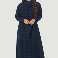 Lanz of Salzburg Women's Black Watch Plaid Flannel Pop Over Gown