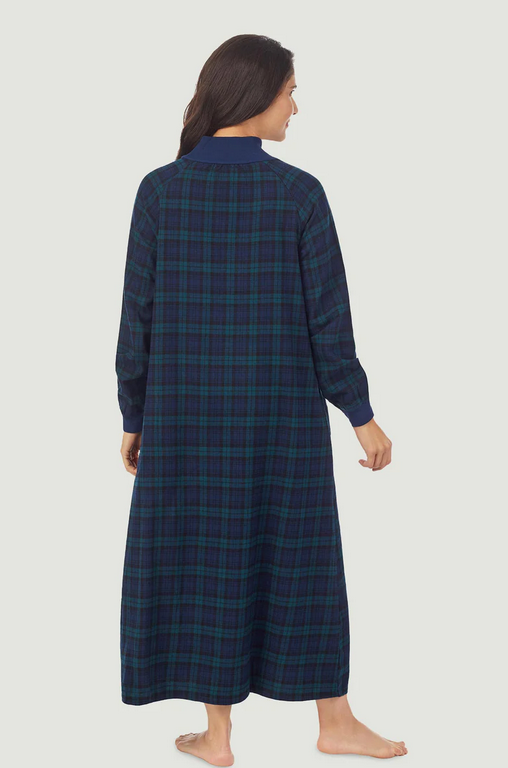 Lanz of Salzburg Women's Black Watch Plaid Flannel Pop Over Gown