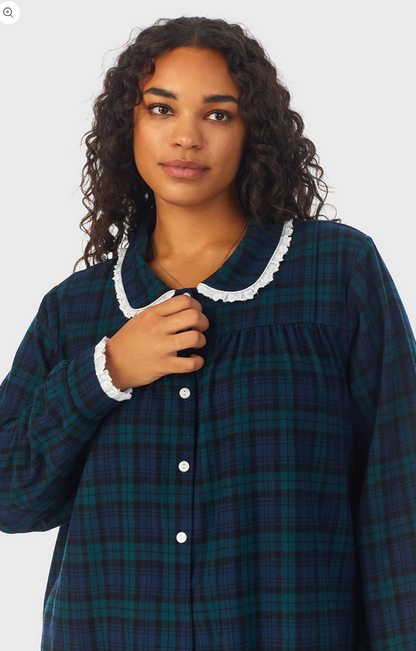 Lanz of Salzburg Women's Black Watch Peterpan Flannel Gown Plus