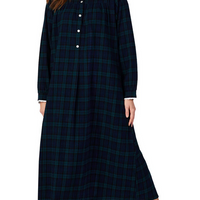 Lanz of Salzburg Women's Black Watch Plaid Flannel Gown Petite