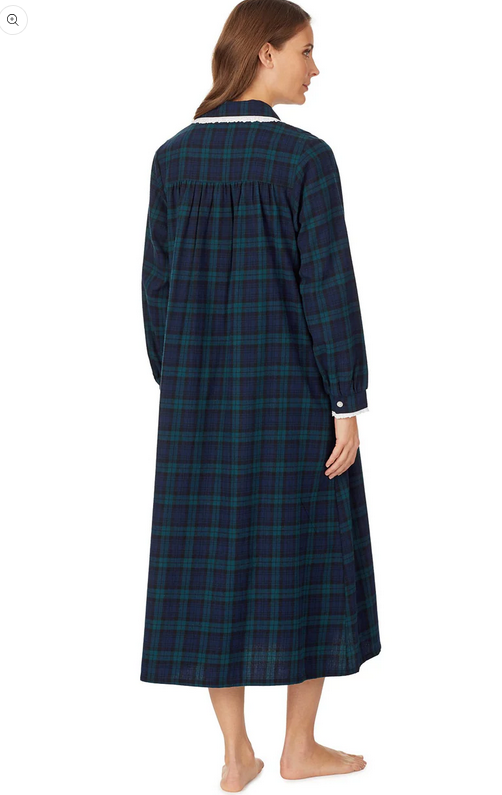 Lanz of Salzburg Women's Black Watch Plaid Flannel Gown Petite