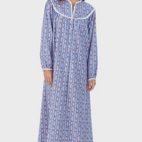 Lanz of Salzburg Women's Classic Blue Tyrolean Stripe Flannel Nightgown