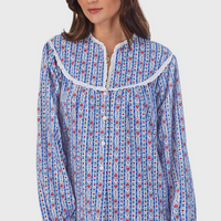 Lanz of Salzburg Women's Classic Blue Tyrolean Stripe Flannel Nightgown