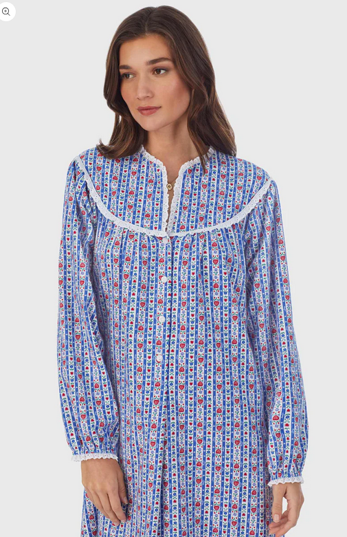 Lanz of Salzburg Women's Classic Blue Tyrolean Stripe Flannel Nightgown