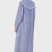 Lanz of Salzburg Women's Classic Blue Tyrolean Stripe Flannel Nightgown